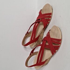 Life Stride (NEW) Red Mallory Stretch Strappy Wedge Comfort Sandals Size 9